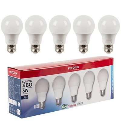 G1101ES - LED A60 Classic E27 6w 4000K 5 Pack