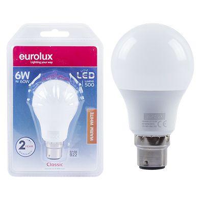 G844WW - LED A60 Globe Opal B22 6w Warm White