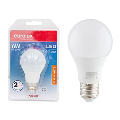 G843WW - LED A60 Globe Opal E27 6w Warm White