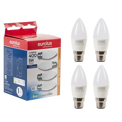 G1103BC - LED Candle B22 5w 3000K 4 Pack