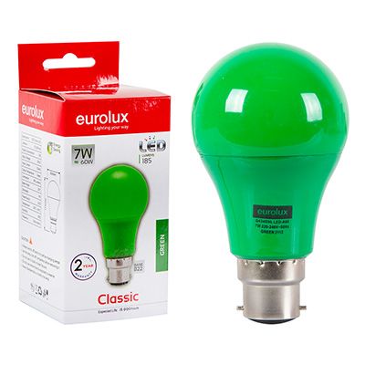 G434GNL - LED Coloured A60 Globe B22 7w Green