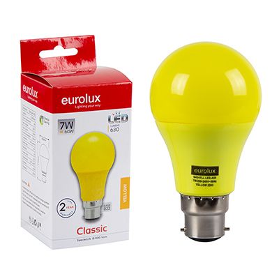 G434YLL - LED Coloured A60 Globe B22 7w Yellow