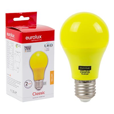 G433YLL - LED Coloured A60 Globe E27 7w Yellow