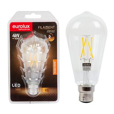 G973BC - LED Filament Pear Shaped Globe B22 4w WW