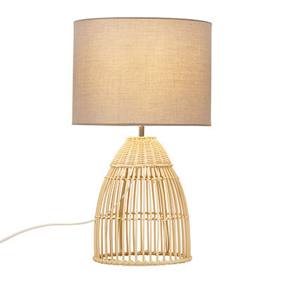 T653N - Wick Table Lamp Nature Woven Rattan with Fabric Shade