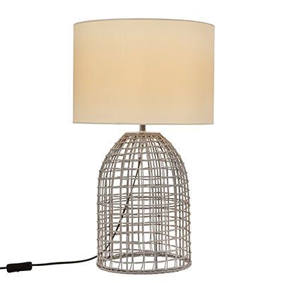 T654GY - Zanie G Table Lamp Grey Woven Rattan with Fabric Shade